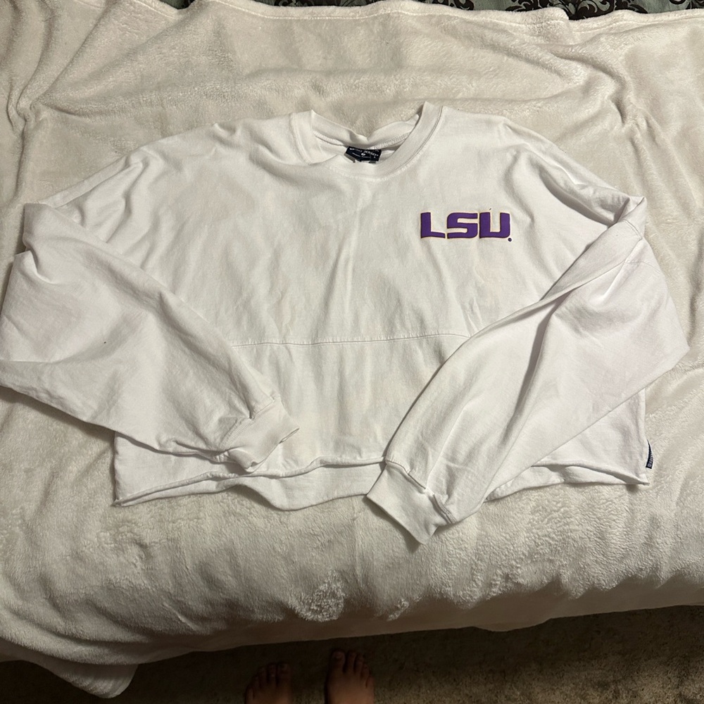 White LSU Cropped Long Sleeve